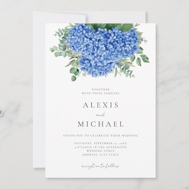 Convites Elegante Blue Hydrangea Floral (Frente)