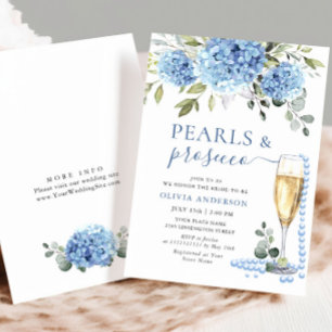 Convites Elegante Blue Hydrangea Floral PEARLS e Prosecco