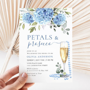 Convites Elegante Blue Hydrangea Floral PETALS & Prosecco