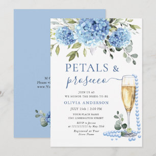 Convites Elegante Blue Hydrangea Floral PETALS & Prosecco
