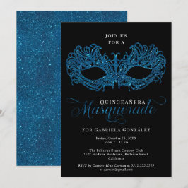Convites Elegante Blue Mascarada Mask Quinceanera
