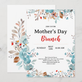 Convites Elegante Blue Wildflower Chic Dia de as mães Brunc