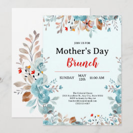 Convites Elegante Blue Wildflower Mint Brunch Dia de as mãe