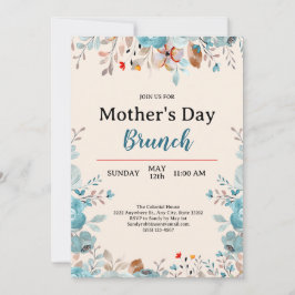 Convites Elegante Blue Wildflower Tan Dia de as mães Brunch