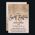 Convites Elegante Blush Dourado Glitter Confetti Sweet 16<br><div class="desc">Este doce e glamouroso, doce 16, é um design moderno e em voga com uma falsa sequência brilhante de ouro cintilante, abstrato confetti ombre, sobre um fundo cor-de-rosa. É perfeito para a moderna e elegante aniversariante com sua simples tipografia personalizada de impressão bonito e artística preta. Personalize a cor do...</div>