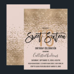 Convites Elegante Blush Dourado Glitter Confetti Sweet 16<br><div class="desc">Este doce e glamouroso, doce 16, é um design moderno e em voga com uma falsa sequência brilhante de ouro cintilante, abstrato confetti ombre, sobre um fundo cor-de-rosa. É perfeito para a moderna e elegante aniversariante com sua simples tipografia personalizada de impressão bonito e artística preta. Personalize a cor do...</div>