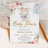 Elegante Blush Floral High Tea Party Chá de fralda
