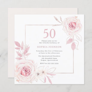 Convites Elegante Blush Floral Wreath Frame 50º Aniversário