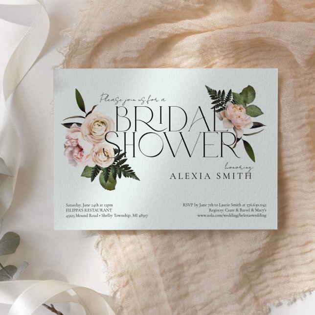 Convites Elegante Blush Modern Floral Chá de panela (Criador carregado)