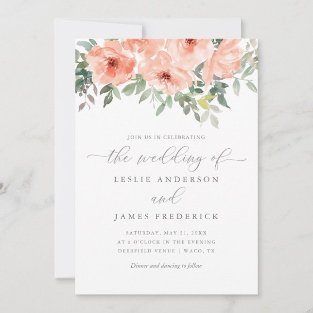 Convites Elegante Blush Peony e Greenery Floral (Frente)