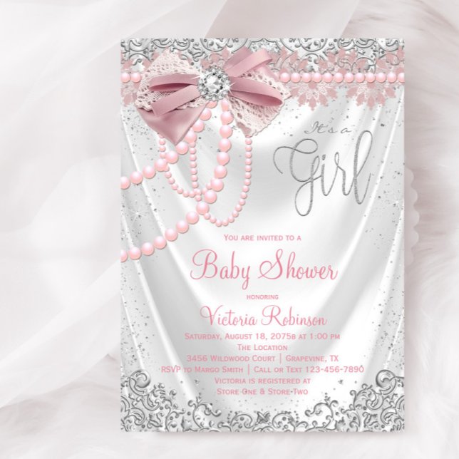 Convites Elegante Blush Pink Diamond Play Chá de fraldas Gi (Elegant blush pink and silver diamond baby shower invitation. Simply add your event details.)