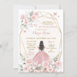 Convites Elegante Blush Pink Floral Girl Sweet 16º aniversá