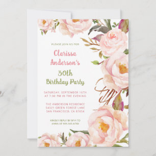 Convites Elegante Blush Pink Peony aniversário de 30 anos