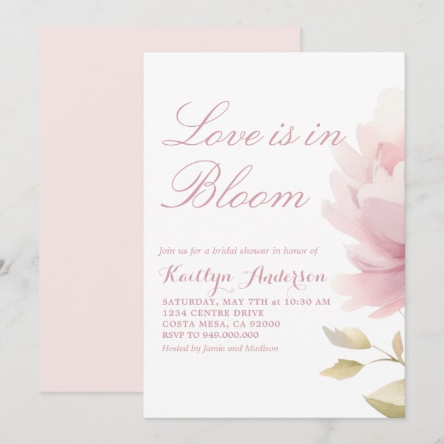 Convites Elegante Blush Pink Peony Chá de panela (Frente/Verso)