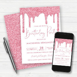 Convites Elegante Blush Pink Sparkle Drives Aniversário