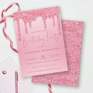 Convites Elegante Blush Pink Sparkle Drives Aniversário