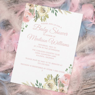 Convites Elegante Blush Sage Floral Chá de fraldas