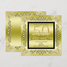 Convites Elegante Boda de 50 Anos de Mulheres Dourado e Pre