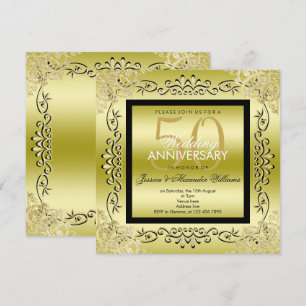 Convites Elegante Boda de 50 Anos de Mulheres Dourado e Pre