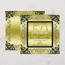 Convites Elegante Boda de Ouro & Preto para Mulheres 50º Ca