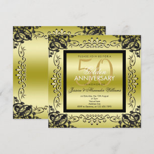 Convites Elegante Boda de Ouro & Preto para Mulheres 50º Ca