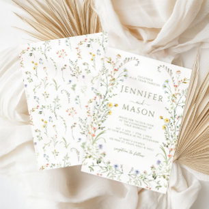 Convites Elegante Boêmio Colorido Floral de Prado Casamento