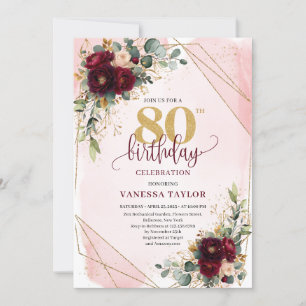 Convites Elegante Boho Burgundy, Rosa Dourado Aniversário