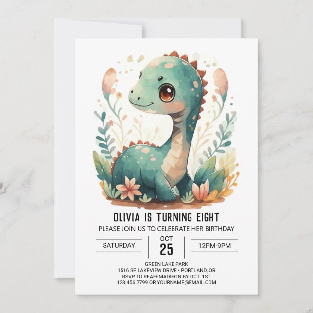 Convites Elegante Boho Editável Dinossaur Aniversário (Frente)