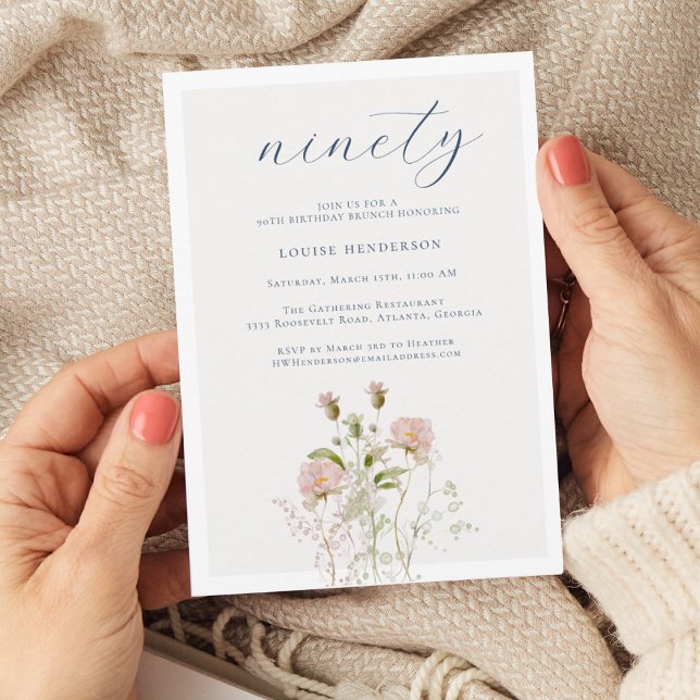 Convites Elegante Boho Floral 90 Festa de aniversário (Criador carregado)