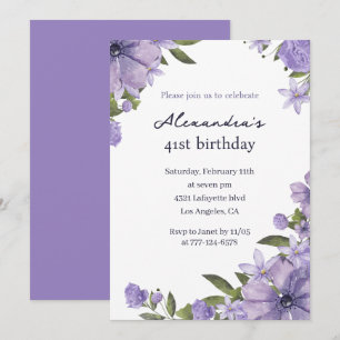 Convites Elegante Boho Floral Aquarela Aniversário de 41 an