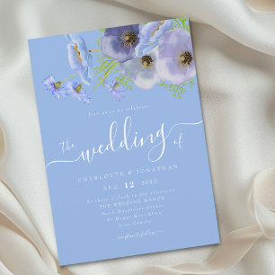 Convites Elegante Boho Floral Azul Casamento Aquarela