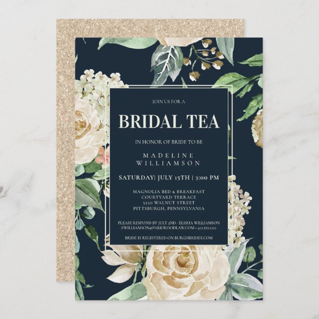 Convites Elegante Boho Floral Bridal Tea Chá de panela (Frente/Verso)