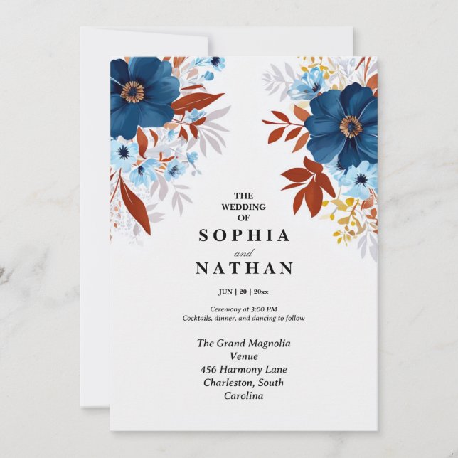 Convites Elegante Boho Floral Casamento Personalizado (Frente)