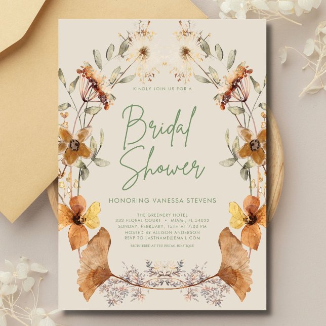 Convites Elegante Boho Floral Festa de Noivado com Flores S (Criador carregado)
