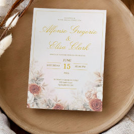 Convites Elegante Boho Floral Rosa Rosa Claro Casamento Mod