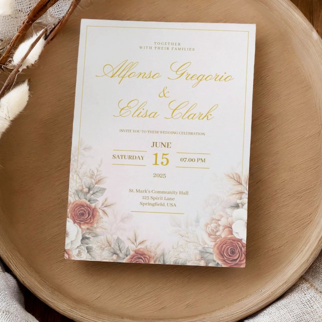 Convites Elegante Boho Floral Rosa Rosa Claro Casamento Mod (Criador carregado)