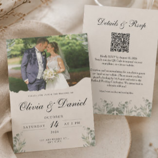 Convites Elegante Boho Foto Tudo em Um com Casamento QR