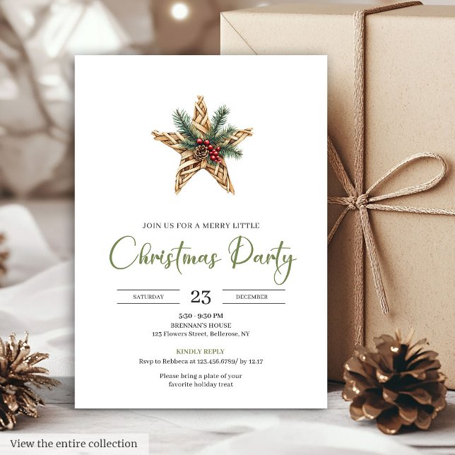 Convites Elegante Boho Natal Botânico Festivo Neutro  (Elegant Boho Neutral Botanical Festive Christmas Card)