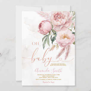Convites Elegante Boho Oh Bebê Rosas Rosa Chá de fraldas Fl