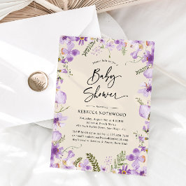 Convites Elegante Boho Purple Florals Girl Chá de fraldas