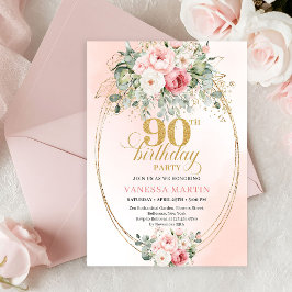 Convites Elegante Boho Rosa Floral Verde Dourado Aniversári