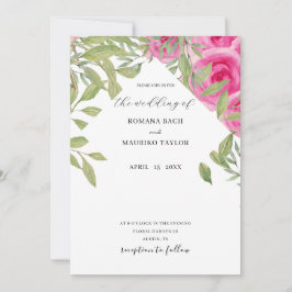 Convites Elegante Boho Rosa Rosas Molhadas Arte Aquarela