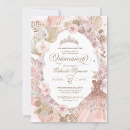 Convites Elegante Boho Rosas Florais Secos Rosa Quinceanera