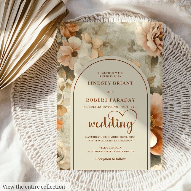 Convites Elegante Boho Terracota Marfim Sage Floral Casamen (Elegant Boho Terracotta Ivory Sage Floral Wedding Invitation

)