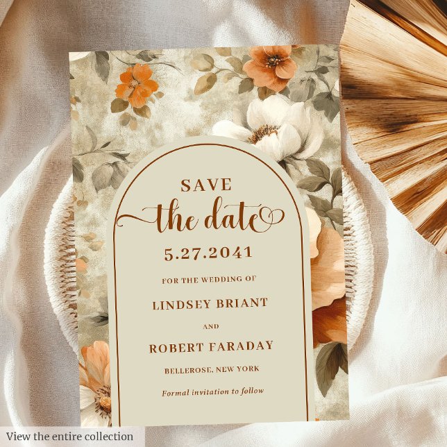Convites Elegante Boho Terroso Marfim Oliva Salve A Data (Stylish Boho Earthy Ivory Olive Save The Date)