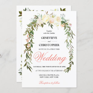 Convites Elegante Boho Watercolor Coral Floral