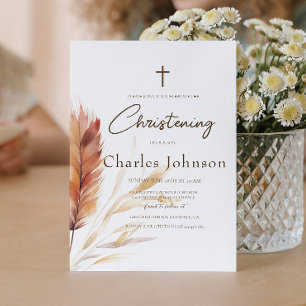 Convites Elegante Boho Watercolor Pampas Cai Filho Baptismo