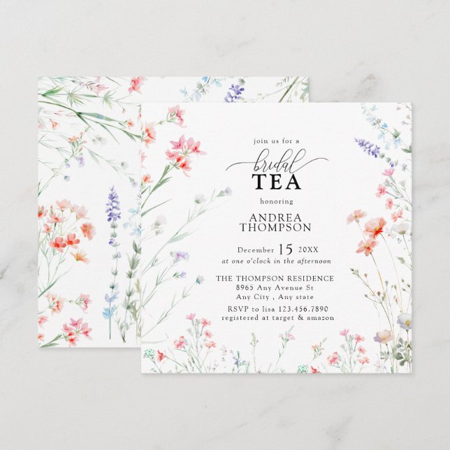 Convites Elegante Boho Wildflower Bridal Tea (Frente/Verso)
