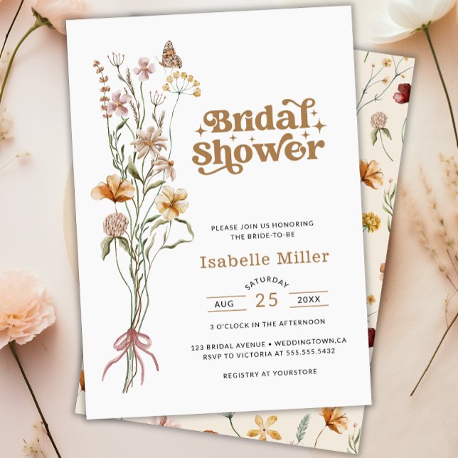 Convites Elegante Boho Wildflower Chá de panela (Elegant Boho Wildflower Floral Bridal Shower Invitation)