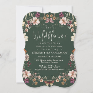Convites Elegante Boho Wildflower Dark Chá de fraldas Verde